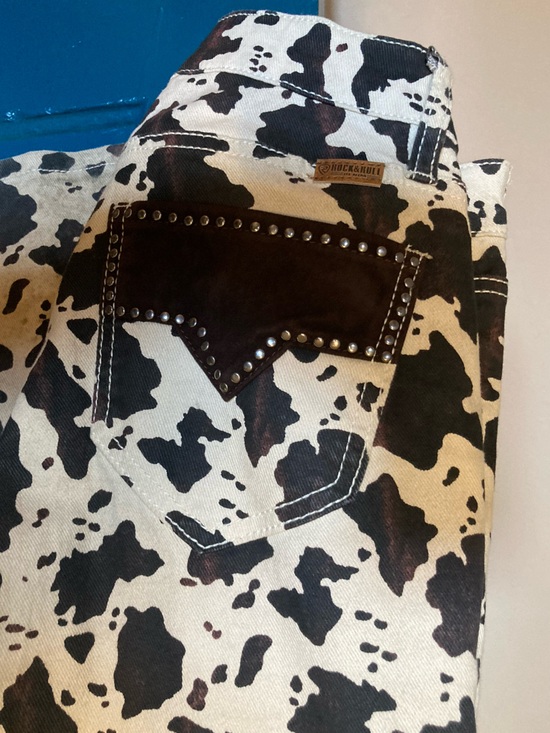 Rock & Roll Denim Denim - Rock & Roll Cow Print Flare Leg Jeans in Black, Brown & Cream